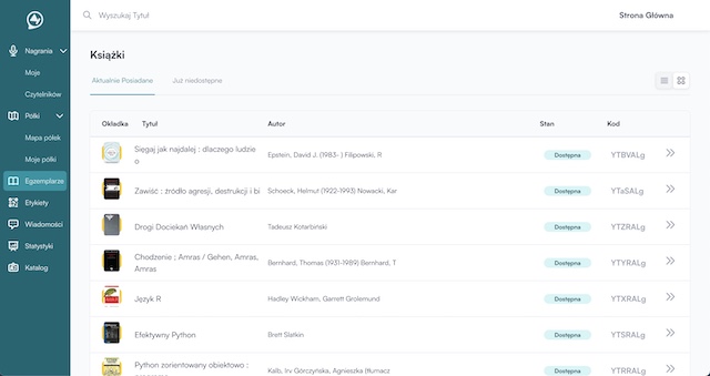 Zrzut ekranu przedstawiający Lista wszystkich książek